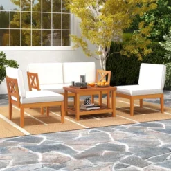 Costway 10 PCS Acacia Wood Patio Furniture Set With Cushions And 2-Tier Coffee Table -Costway GUEST a98285d8 df63 4d05 a5d4 565c1fe4ef89
