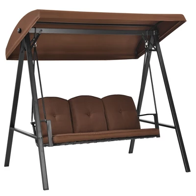 Costway Outdoor 3-Seat Porch Swing With Adjust Canopy And Cushions GrayBrown 11 Costway Outdoor 3-Seat Porch Swing With Adjust Canopy And Cushions GrayBrown - Image 9