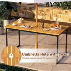 Costway Acacia Wood Dining Table For 6 People 55" Rectangle Patio Table With Umbrella Hole -Costway GUEST a9a72e52 550c 449d aa42 743c669339f2