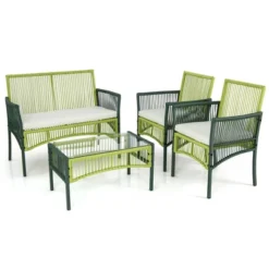Costway 4PCS/8PCS Patio Round Wicker Conversation Set With Cushions Tempered Glass Side Table -Costway GUEST a9b999a4 536f 4fd3 a50d 5055f1f29b6c