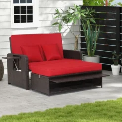 Costway Patio Rattan Loveseat Set Daybed Lounge Storage Ottoman Side Tables Adjust Turquoise/Black/Gray/Red/Navy/Beige -Costway GUEST a9e9cea6 4d52 4052 b96f c81c1001ffc4