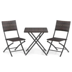 Costway 3 PCS Rattan Bistro Set With Wicker Seat & Tabletop For Backyard, Garden, Balcony -Costway GUEST aa227fb4 e855 4498 ba75 ec31453db552