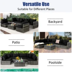 Costway 7PCS Patio Rattan Furniture Set Sectional Sofa Garden Black Cushion -Costway GUEST aa262ec7 134a 43a2 81fe ae88273631d4