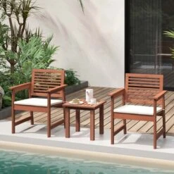 Costway 3 PCS Patio Furniture Set With 2 Seat Cushions Coffee Table Solid Wood Chairs -Costway GUEST aa281d5b 019c 45dc ab30 43b1716bde4c