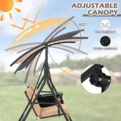 Costway 2-Person Canopy Porch Swing Padded Chair Cooler Bag Rotatable Tray TurquoiseBeigeBlack -Costway GUEST aa5a3544 636f 481a b0e6 79b2e50834e2