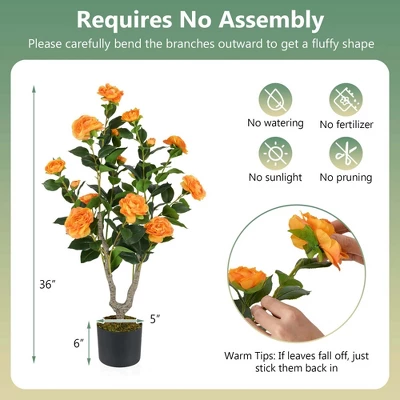 Costway 1/2 PCS 36" Artificial Camellia Tree Fake Potted Tree Greenery Floral Plant Modern Orange/White/Pink 4 Costway 1/2 PCS 36" Artificial Camellia Tree Fake Potted Tree Greenery Floral Plant Modern Orange/White/Pink - Image 2