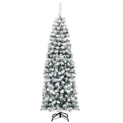 Costway 4.5/6/7.5 Ft Unlit Hinged Snow Flocked Artificial Pencil Christmas Tree With 242/500/641 Branch 10 Costway 4.5/6/7.5 Ft Unlit Hinged Snow Flocked Artificial Pencil Christmas Tree With 242/500/641 Branch - Image 8