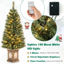 Costway 4 FT Pre-Lit Potted Christmas Tree Pine Needles 3 Dynamic Modes Remote Control -Costway GUEST aa79e552 28bd 4c0a 9795 d32dda715601