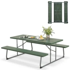 Costway Folding Picnic Table With 2 Benches All Weather Wood-like Tabletop Umbrella Hole Black/Grey/Green/White 24 Costway Folding Picnic Table With 2 Benches All Weather Wood-like Tabletop Umbrella Hole Black/Grey/Green/White -Costway GUEST aa941cb1 7991 48aa 819e 300cf5ea0c85