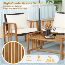 Costway 8PCS Patio Mix Brown Wicker Sofa Set Acacia Wood Frame With Seat & Back Cushions -Costway GUEST aa949582 1350 46cc 8914 576c10152db4