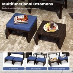 Costway 2 PCS Patio PE Rattan Ottomans With Soft Zippered Cushions For Deck Outdoor White/Navy/Red/Turquoise -Costway GUEST aa9ee084 b343 479a 8c75 268d3151b00d