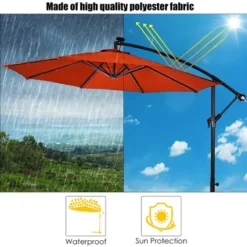 Costway 10' Hanging Solar LED Umbrella Patio Sun Shade Offset Market W/Base Orange -Costway GUEST aab4f373 6356 497c bb6c 9b55d2b83be9