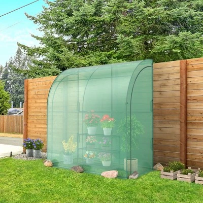 Costway 7'x 3.5'x 7' Lean-to Greenhouse Portable Wall House With Green PE Cover And Shelf 6 Costway 7'x 3.5'x 7' Lean-to Greenhouse Portable Wall House With Green PE Cover And Shelf - Image 4