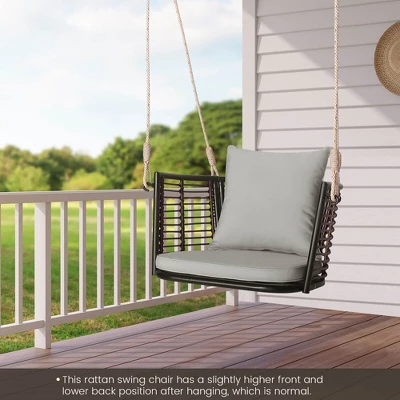 Costway Patio Hanging Rattan Basket Chair Swing Hammock Chair With Seat Cushion Navy/Grey/Beige 3 Costway Patio Hanging Rattan Basket Chair Swing Hammock Chair With Seat Cushion Navy/Grey/Beige