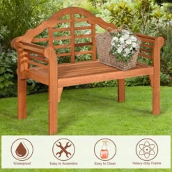 Costway 49'' Outdoor Folding Bench Eucalyptus Wood Backrest Armrest Patio Garden -Costway GUEST ab505262 055b 4d53 a970 18ee6030ff5a