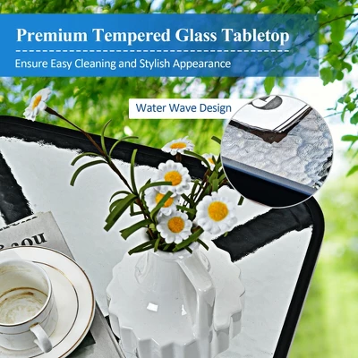 Costway 18'' Patio Coffee Side Table Square Tempered Glass Top Garden Deck 7 Costway 18'' Patio Coffee Side Table Square Tempered Glass Top Garden Deck - Image 5