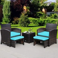 Costway 5PCS Patio Rattan Wicker Furniture Set Sofa Ottoman W/ Cushions -Costway GUEST ab676310 2bcc 4ec1 8aa3 150a9680e5dd