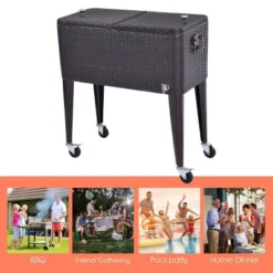Costway Outdoor Rattan 80QT Party Portable Rolling Cooler Cart Ice Beer Beverage Chest -Costway GUEST ab8c220a bbcf 488c a0f1 f1d27e1ef731