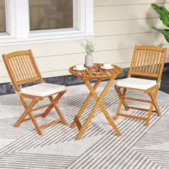Costway Outdoor Folding Chairs Set Of 2 Acacia Wood High-Back Chair With Seat Cushions Beige/Red/Navy -Costway GUEST ab94e954 9ff3 462d 9b37 3d15d0570531