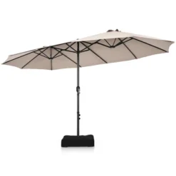 15FT Double-Sided Twin Patio Umbrella Sun Shade Outdoor Crank Market Base Beige/Coffee/Grey/Orange/Navy/Turquoise/Wine