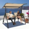 Costway 2-Seat Outdoor Patio Swing Adjustable Canopy Tempered Glass Table Top Cup Holder