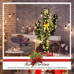 Costway 5Ft Pre-Lit Cactus Christmas Tree LED Lights Ball Ornaments -Costway GUEST ac101779 d3c4 44c9 b72e b1fe7e924b75