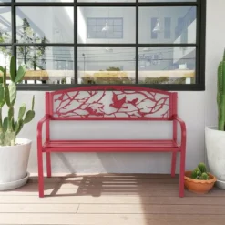 Costway Patio Garden Bench Park Yard Outdoor Furniture Cast Iron Porch Chair Red -Costway GUEST ac1a718a 5d8e 4a2e b662 f646758551ee