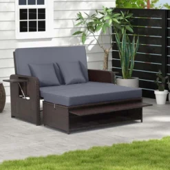 Costway Patio Rattan Loveseat Set Daybed Lounge Storage Ottoman Side Tables Adjust Turquoise/Black/Gray/Red/Navy/Beige -Costway GUEST ac2c0388 9066 4147 8377 6e82667d7ebf