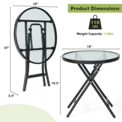 Costway Patio Folding Round Glass Side Table Bistro Coffee Table Plant Stand -Costway GUEST ac6b8262 b0f4 447e a03c 0cde9a1236c8