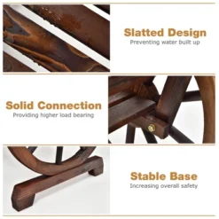 Costway Outdoor Wooden Wagon Wheel Garden Bench 2-Person Slatted Seat Armrests Rustic -Costway GUEST acc71bc4 b916 4027 9c77 d76d285720e3