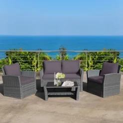 Costway 4PCS Patio Rattan Furniture Set Sofa Table W/Storage Shelf RedGray Cushion -Costway GUEST acc8156b 32cf 44e6 9023 70696247e15b