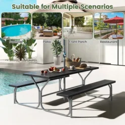 Costway 6 FT Picnic Table Bench Set Outdoor Dining Table & 2 Benches With Metal Frame Green/White/Black/Grey -Costway GUEST ad2d9eca a8db 41df ac12 8d5458a0e1ef