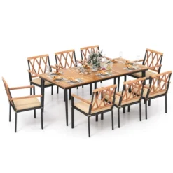 Costway 9 PCS Patio Dining Set Table With 1.9" Umbrella Hole & 8 Dining Chairs Outdoor