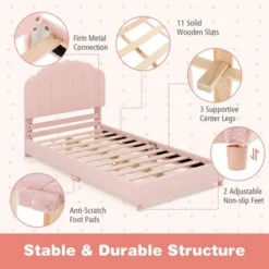 Honeyjoy Kids Twin Platform Bed Frame Upholstered Twin Size Bed With Wooden Slats Support -Costway GUEST ae0b8606 6dcb 4215 8707 8d2df2f616d7