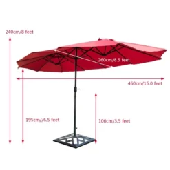 Costway 15' Market Outdoor Umbrella Double-Sided Twin Patio Umbrella With Crank Wine -Costway GUEST ae0fd229 a9fd 451a a76e d136e96be921