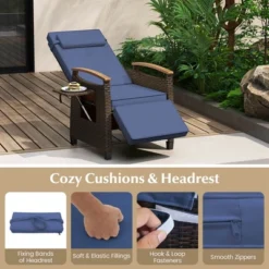 Costway 1/2 PCS Patio Wicker Recliner Chair With Adjustable Backrest Footrest Flip Side Table Navy -Costway GUEST ae14bc4a fa70 46d9 8dab 7a4d86aa55d6