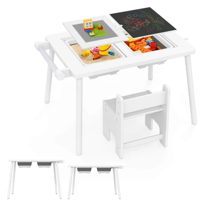 Costway Sensory Table & Chair Set For Kids 2-8 With Foldable Bins For Sand/Water & Paper White/Beige 13 Costway Sensory Table & Chair Set For Kids 2-8 With Foldable Bins For Sand/Water & Paper White/Beige - Image 11