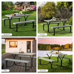 Costway Picnic Table Bench Set Outdoor Camping Backyard Garden Patio Party All Weather Gray/Green -Costway GUEST ae2a9f22 02c2 4487 9732 84daeb978f05