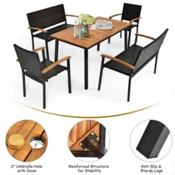 Costway 5PC Patio Rattan Dining Set Acacia Wood Table Top Stackable Chair Bench -Costway GUEST ae38831e 23ec 4baf 8c0f aa640e17caed