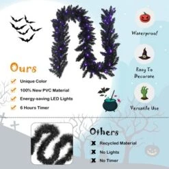 Costway 9ft Pre-lit Christmas Halloween Garland Black W/ 50 Purple LED Lights -Costway GUEST ae5e825d b3a5 4437 b5f2 53f7020f1a55