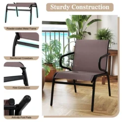 Costway Patio Chairs Set Of 2/4/6 With Breathable Fabric & Metal Frame Armrests For Poolside Brown/Gay -Costway GUEST ae69d55a c3f4 44d3 8ad7 d2448d0b234b