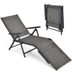 Costway Patio Folding Chaise Lounge Chair Outdoor Portable Reclining Lounger Beach BlackBrownGrey -Costway GUEST ae6bb800 9560 4d6f b390 62500008c139