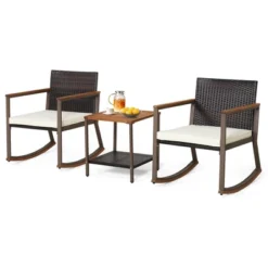 Costway 3PCS Patio Rattan Rocking Chair Bistro Set Armrest Cushion Table With Storage Shelf -Costway GUEST aea0523d 8fbe 4107 9ee2 315775433870
