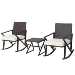 Costway 3PCS Patio Rattan Wicker Rocking Chairs Table Bistro Set Cushioned Rocker Garden -Costway GUEST aee67711 4d62 4716 8d23 a9a878fef61b