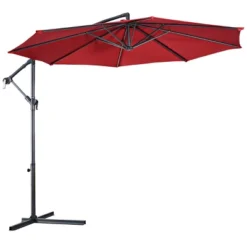 Costway 10' Hanging Umbrella Patio Sun Shade Offset Outdoor Market W/t Cross Base Burgundy