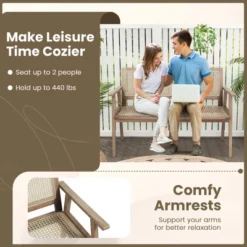 Costway Indonesia Teak Wood Garden Bench 2-Person Bench With Armrests Natural Rattan Backrest & Seat 15 Costway Indonesia Teak Wood Garden Bench 2-Person Bench With Armrests Natural Rattan Backrest & Seat -Costway GUEST af607a3a 066d 4d89 84e6 7a1454182049