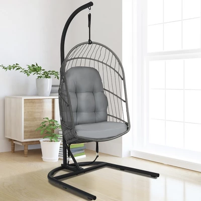 Costway Hanging Wicker Egg Chair W/ Stand Cushion Foldable Outdoor Indoor 12 Costway Hanging Wicker Egg Chair W/ Stand Cushion Foldable Outdoor Indoor - Image 10