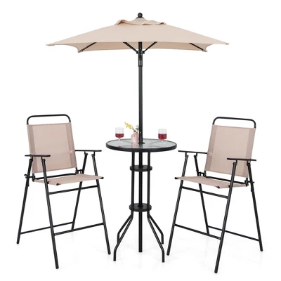 Costway 4PCS Patio Bistro Set Folding Counter Height Chairs Round Bar Table& Umbrella 12 Costway 4PCS Patio Bistro Set Folding Counter Height Chairs Round Bar Table& Umbrella - Image 10