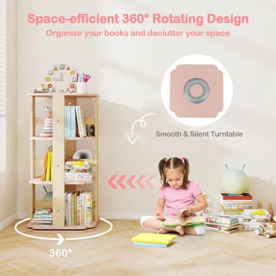 Costway 360° Spinning 3-Tier Kids Book Shelf Tower With 12 Sectors Cute Square Book Stand 7 Costway 360° Spinning 3-Tier Kids Book Shelf Tower With 12 Sectors Cute Square Book Stand - Image 5