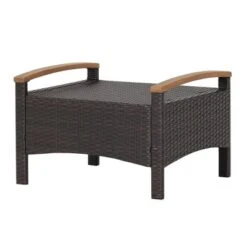 Costway Set Of 2 Patio Rattan Ottoman Footrest Cushions Wooden Handle Off WhiteBrownRedNavy -Costway GUEST afddaf28 1e4f 496c a6c8 1b448d6f108a